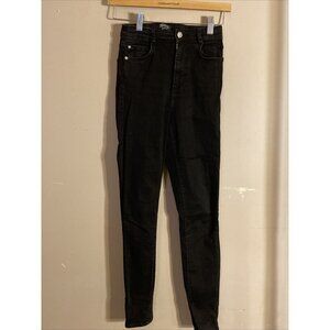 Zara Trafaluc Sz 4 Black Jeans Skinny Stretch 26" Waist Np rips tears stains